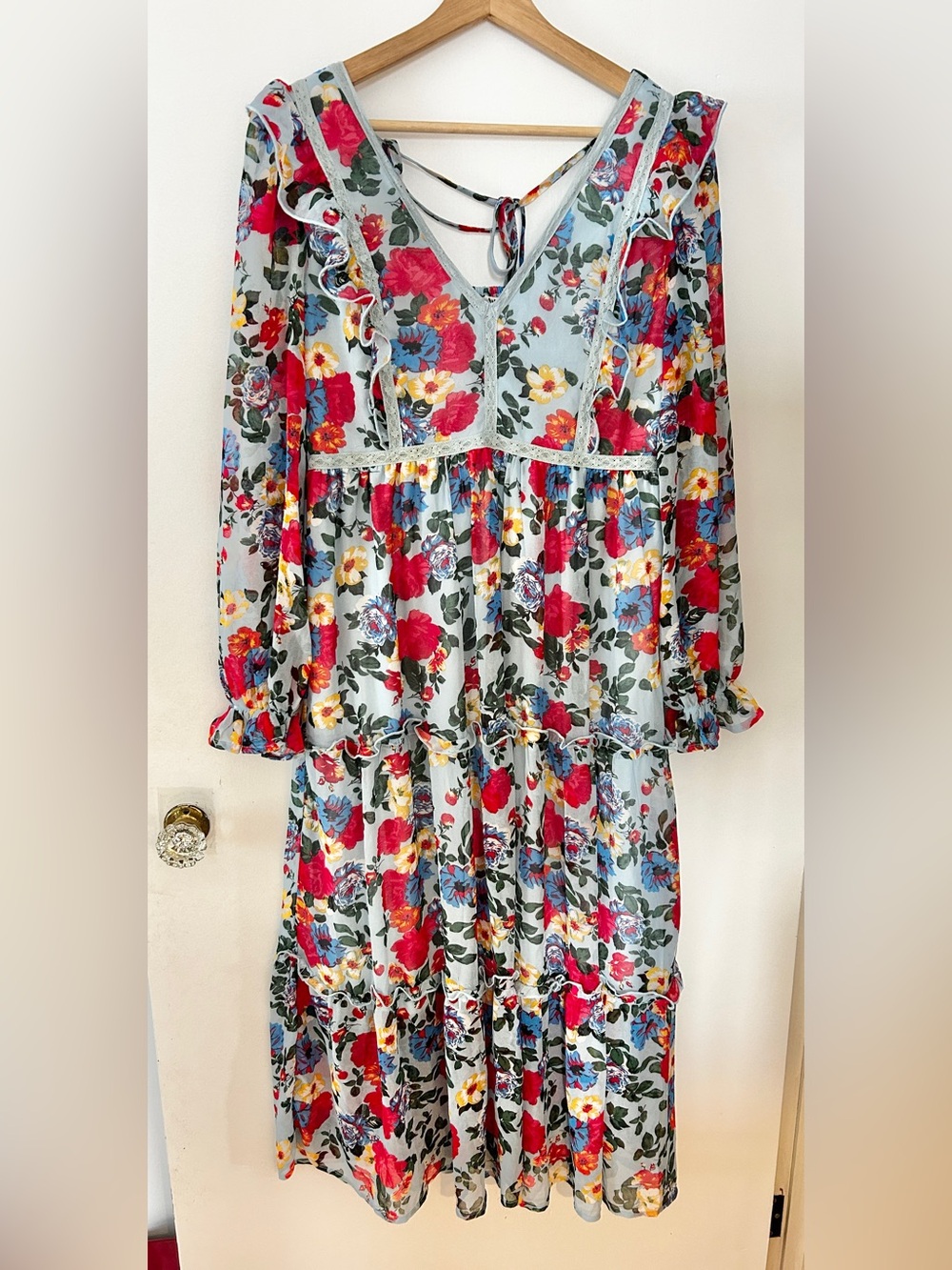 In Bloom Floral Peasant Maxi Dress Sz Large Cotagecore Prairie Modest Retro Boho